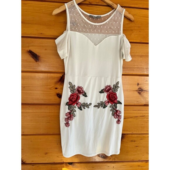 Lace Floral Embroidered Sleeveless Dress Cold Shoulder Small Stretch - Picture 1 of 4